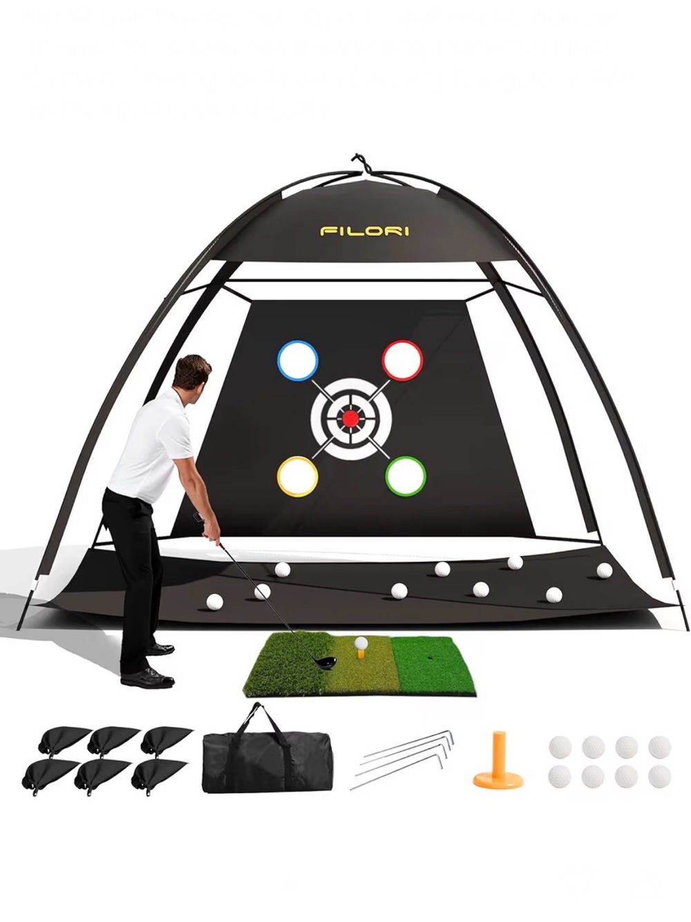 Golf⛳️Practice Net10x7FT Golf🏌️‍♂️Hitting Net wTri-Turf Mat 8 Balls Tee&CarryBag